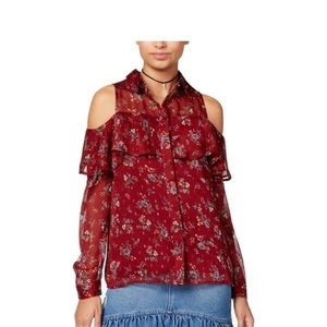 ONE HART Cold Shoulder Button Down Shirt Blouse